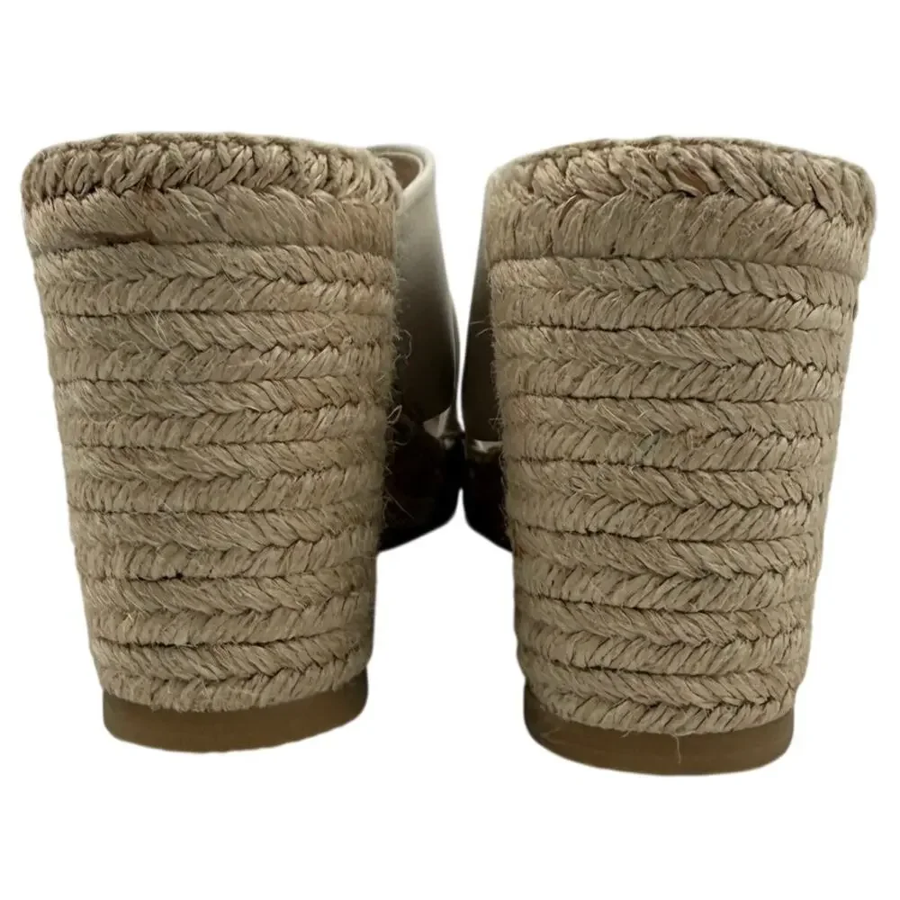 Vince Leather Espadrille Wedge 'Gaelan' Square Toe Sandals Ivory Made in Spain
